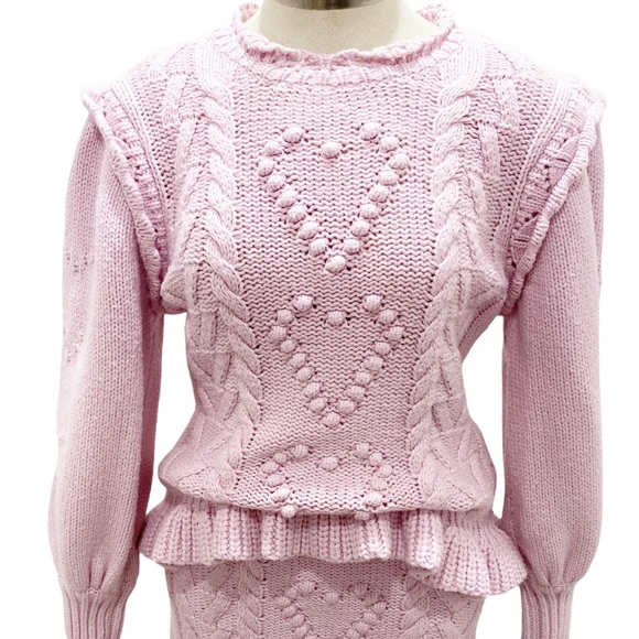 LOVESHACKFANCY Calantha Pullover Sweater & Brendana Knit Mini Skirt Set Size S - Picture 10 of 12